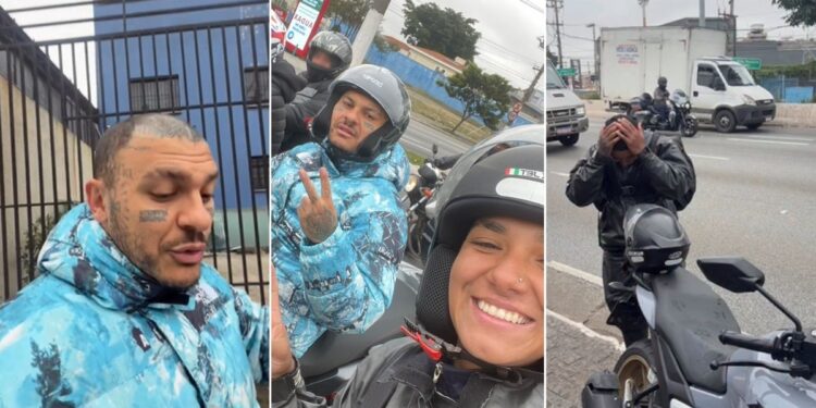 Motogirl viraliza após ser surpreendida por Toguro e ganhar capacete em SP; VÍDEO